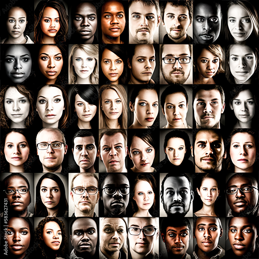 Aufkleber a composition of 16 portrait images was generated - generative ai.
