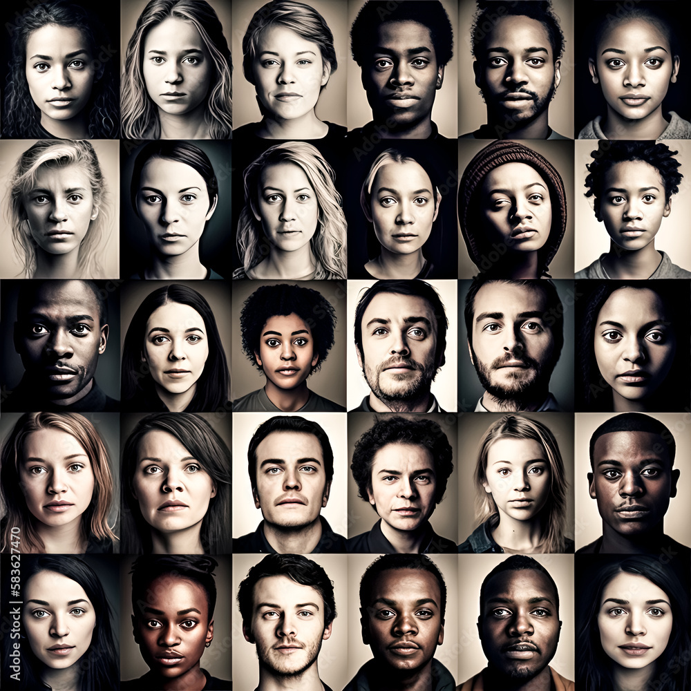 Aufkleber a picture grid with 16 portrait images was created - generative ai.