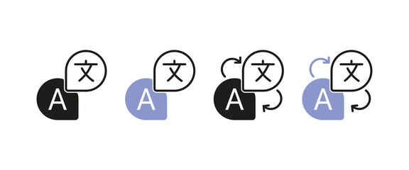 Translator set icon. Interpreter , Translate site into your language, show original, select language, polyglot. Versionist concept. Vector line icon for Business and Advertising