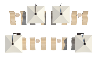 Umbrella with chairs and table top view alpha channel