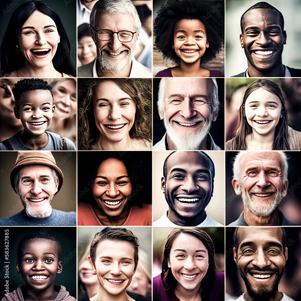 Aufkleber the portrait of a cheerful and happy group of people with a multiracial face was created - generativ