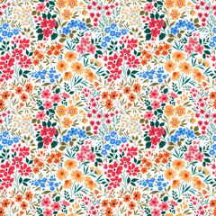 Beautiful floral pattern in small flowers. Small colorful flowers. White background. Ditsy print. Floral seamless background. Elegant template for fashion prints. Stock pattern.