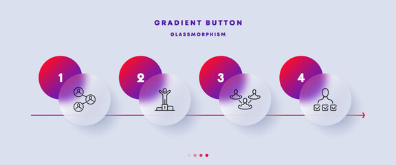 Infographic set icon. person in a circle, pedestal, achievement, first place, delegation, team building, clipboard, check mark. Glassmorphism style. Vector line icon for Business and Advertising
