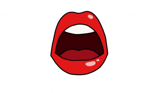Talking mouth with Red Lips. Cartoon red lips. Looped animation with alpha channel.