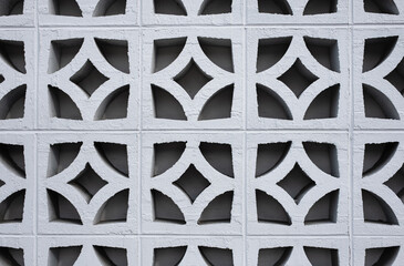 White wall design Architecture details Geometric Pattern. Square and round, architectural concrete cinder blocks
