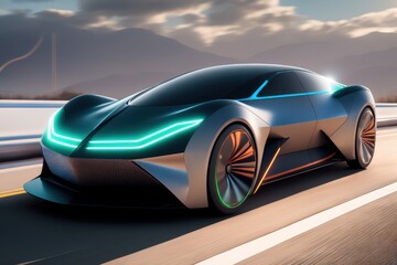 Obraz na płótnie Canvas Futuristic Electric Vehicle. Concept of ecological environment. Generative AI