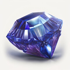 Fronf view of shining brighting tanzanite blue violet zoisite gemstone illustration on a white background. AI generative.