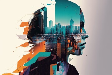 Glitched Cityscape: Fragmented Faces and Disorienting Distortions - Databending illustration