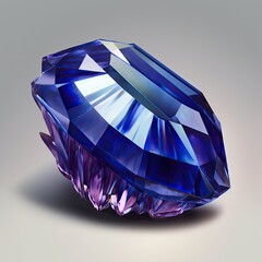 Fronf view of shining brighting tanzanite blue violet zoisite gemstone illustration on a gray background. AI generative.