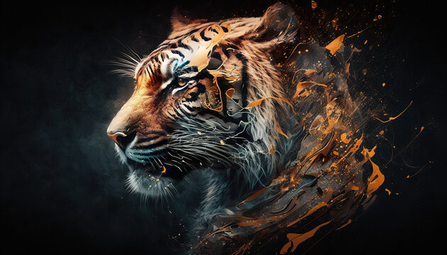 Tiger animal abstract wallpaper. Contrast background in vivid colors generative ai