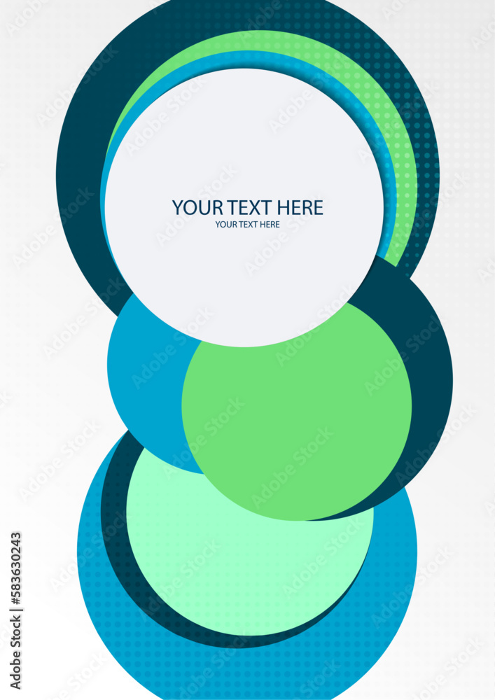 Poster colorful overlapping circles, modern abstract composition with shadows and text. geometric backgroun