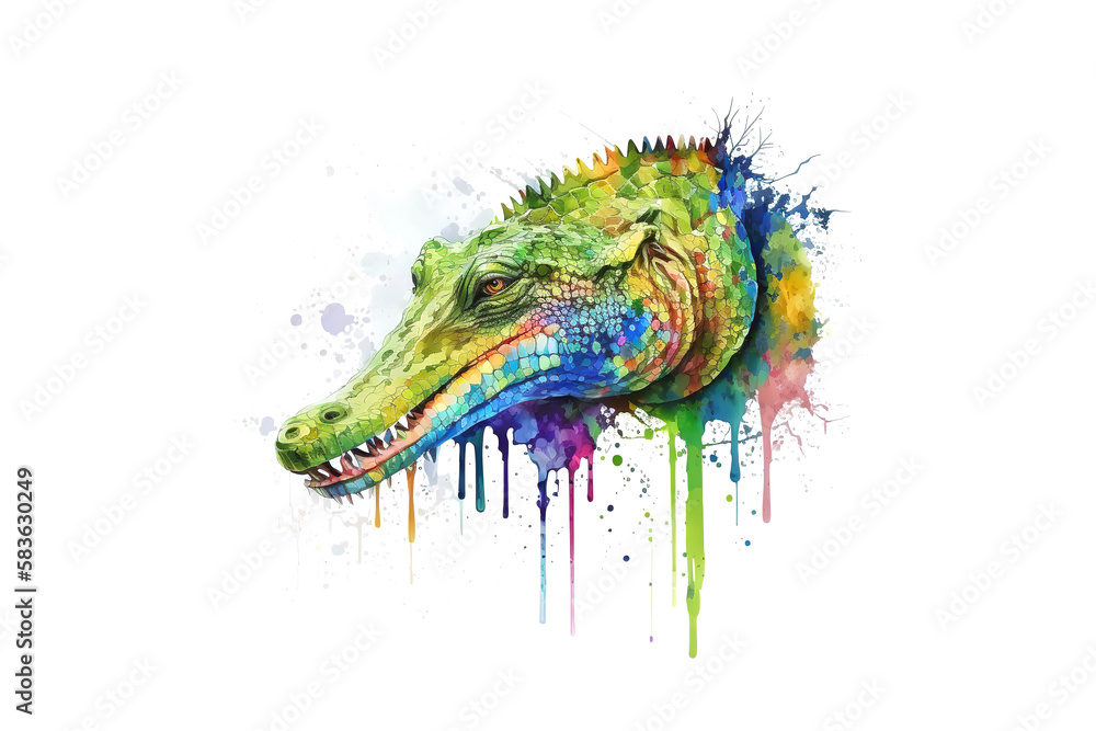 Aufkleber crocodile is drawn with multi-colored watercolors isolated on a white background. generated by ai