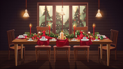 Fototapeta na wymiar Family Holiday Dinner. Illustration Generative AI