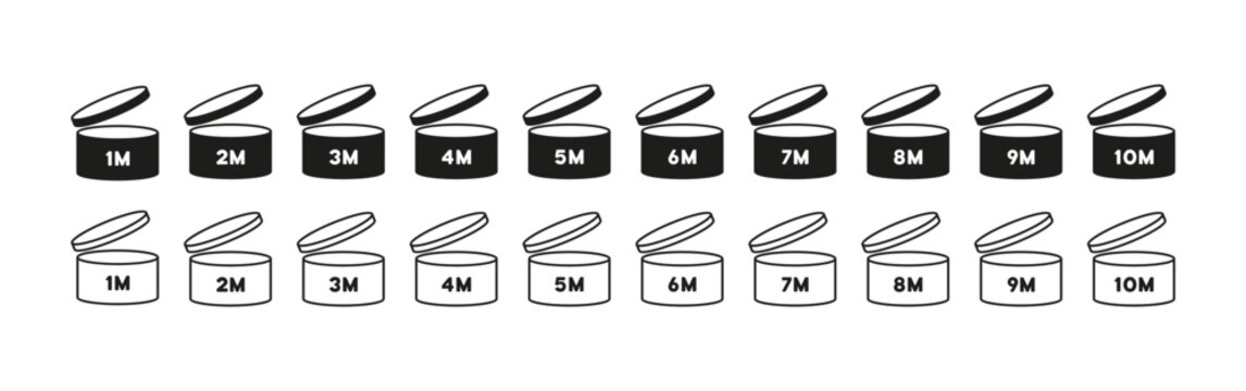 Expiration date set icon. Date of storage of goods after depressurization of packaging, opening of cans, canned food, storage time from 1 to 10 months. Vector line icon for Business and Advertising