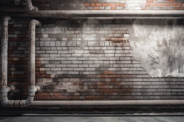 Wall texture in the loft design is grey brick and white pipe. Generative AI