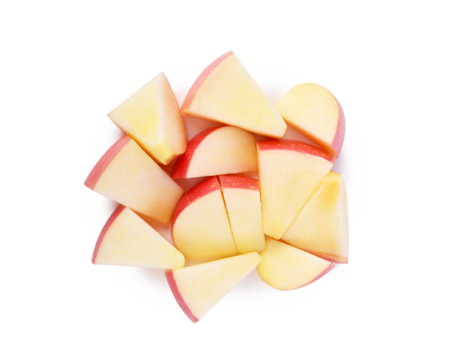 Slices of fresh red apple isolated on transparent background. PNG