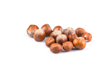 Hazelnuts on white