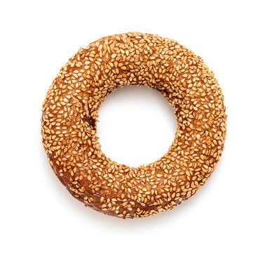 Turkish Bagel -Delicious fresh bagel with sesame seeds on white background