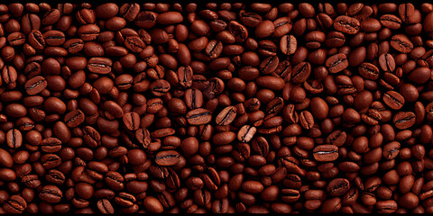 Fototapeta premium Beautiful roasted brown coffee beans background. Generative ai.