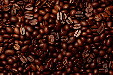 Beautiful roasted brown coffee beans background. Generative ai.