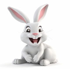 Cartoon joyful rabbit on a white background. AI generative.