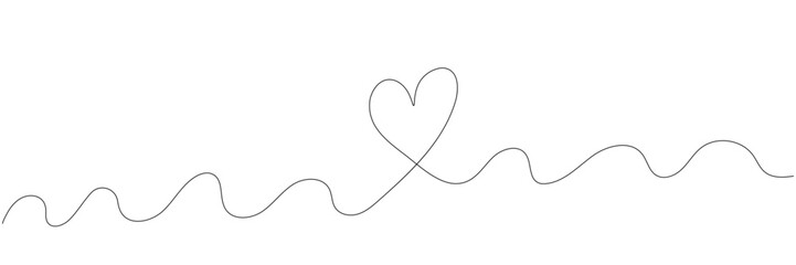 Heart continuous line drawing. Single hand drawn contour heart for design love, romance, greeting wedding. Shape one heart lineart. Simple icon. Fashion heart isolated on white background. Vector