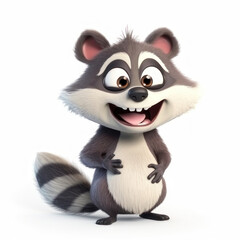 Cartoon smiling raccoon on a white background. AI generative.