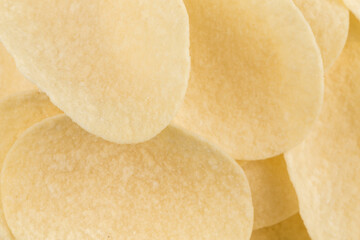 Prepared potato chips snack closeup view