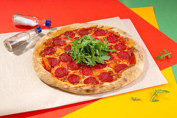 pizza with salami and cheese