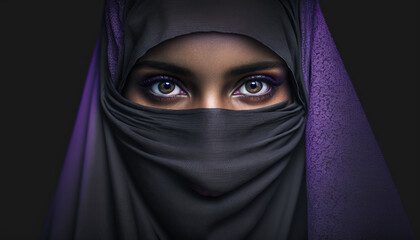 Naklejka premium Muslim woman dressed in niqab created with generative AI technology