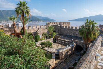 Fototapeta na wymiar Marmaris Castle is a historical fortress located in the coastal city of Marmaris, in the southwestern part of Turkey. The castle was built by the Ionian Greeks in 1044 BC