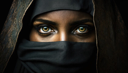Fototapeta premium Muslim woman dressed in niqab created with generative AI technology