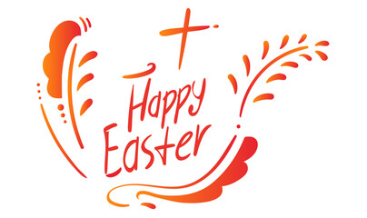 Hand - drawn vector illustration ornament with a cross and branches to Christian Easter isolated on a white background.