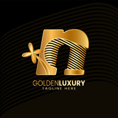 Letter N Luxury Decorative Alphabetic. Golden Flower Luxury Logo Pro Vector.