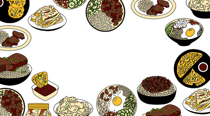Korean Food. Vector illustration in top view for banner, seit and other