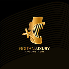 Letter T Luxury Decorative Alphabetic. Golden Flower Luxury Logo Pro Vector.