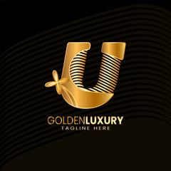 Letter U Luxury Decorative Alphabetic. Golden Flower Luxury Logo Pro Vector.