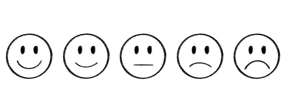 Smiley icon vector illustration set hand drawn pencil texture black lines emotions happy sad angry likes and dislikes transparent PNG JPEG no background