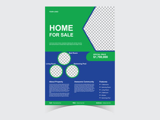 Flyer Design Template. Professional Brochure. Real Estate Poster Vector.Leaflet presentation. Teal Flyer with abstract circle, round shapes background. Modern poster magazine, layout, template. A4.


