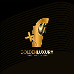 Letter F Luxury Decorative Alphabetic. Golden Flower Luxury Logo Pro Vector.