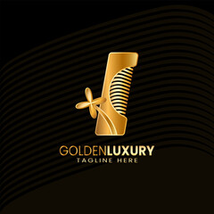 Letter i or L Luxury Decorative Alphabetic. Golden Flower Luxury Logo Pro Vector.