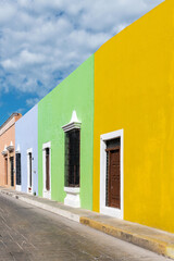 Colorful housing architecture in Campeche city, Yucatan, Mexico.