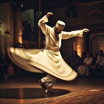 Dervish sufi dancer on a stage, Ai Generative.