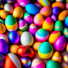 Fototapeta premium Multicolored Neon Striped Easter Eggs - Realistic Illustration Eggstravaganza
