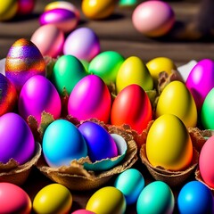 Fototapeta na wymiar Multicolored Neon Easter Eggs - Realistic Illustration Eggstravaganza