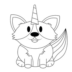 Cute Corgi Dog in rainbow Unicorn costume in black and white