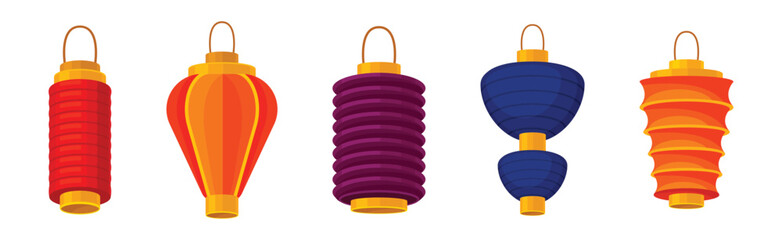 Chinese Lantern Made of Paper or Silk Vector Set