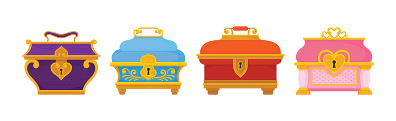 Casket or Jewelry Box as Decorated Small Container Vector Set