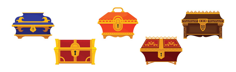 Casket or Jewelry Box as Decorated Small Container Vector Set