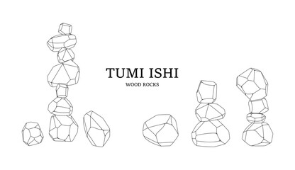 Japanese board game Tumi ishi. Vector illustration on a white background. Wooden polygonal stones for the construction of a high tower. Wooden blocks in a row. Japanese board game meditation